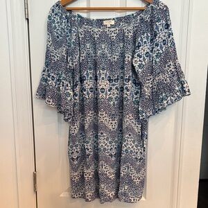 Umgee Blue and White Patterned Mini Dress/Tunic